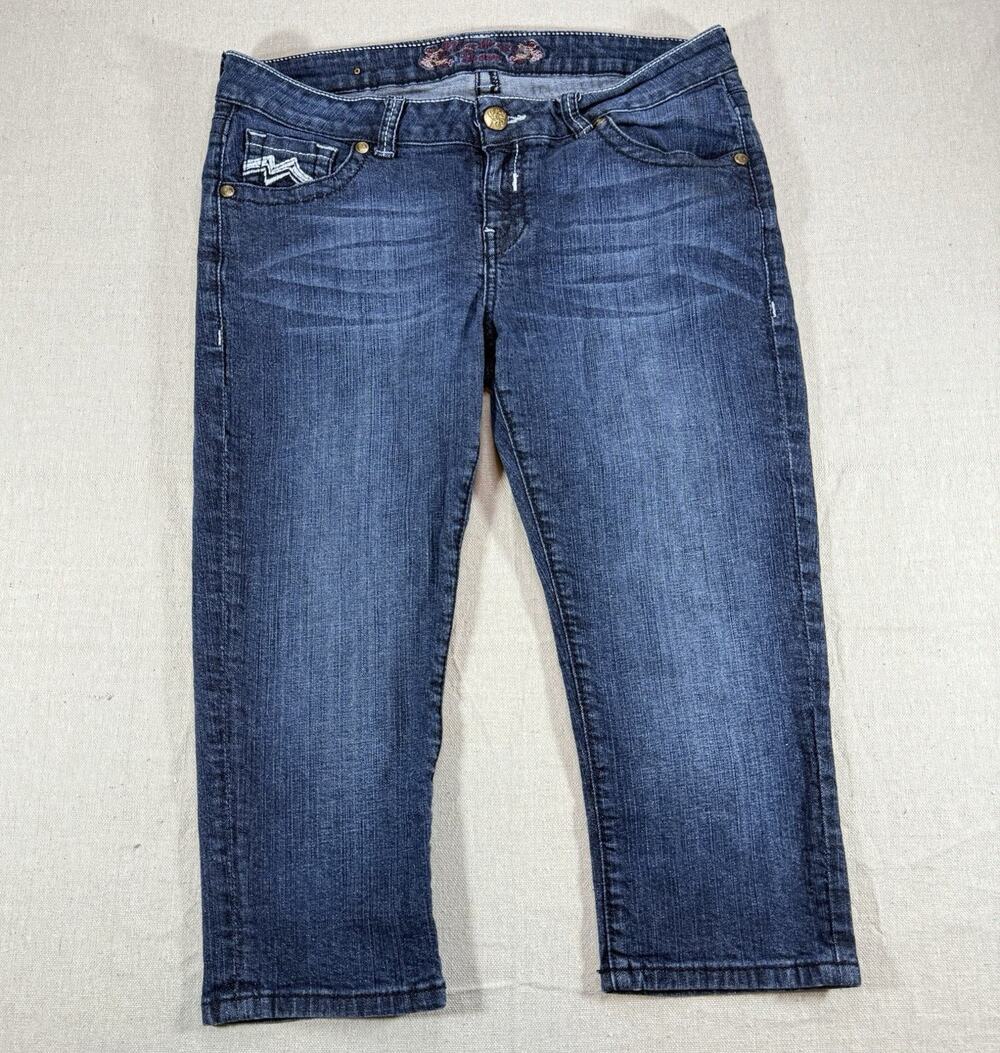Philanthrophic Denim Womens Capri Jeans Size 13 Y2K Embroidered Cropped Stretch